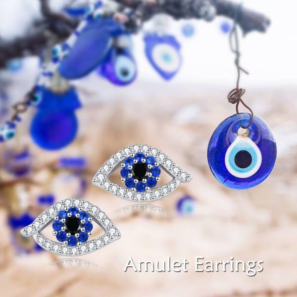 Sterling Silver Evil Eye Stud Earrings-1