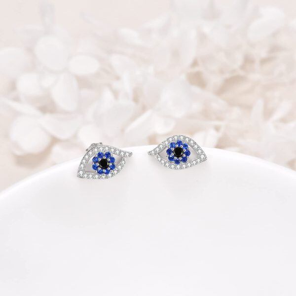 Sterling Silver Evil Eye Stud Earrings-5