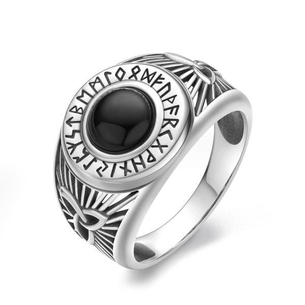 Sterling Silver Viking Black Pirate Onyx Ring-0