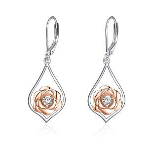 Sterling Silver Rose Earrings-0