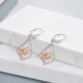 wholesale 925 Sterling Silver Rose Flower Drop Earrings with CZ Stones and Leverback Hooks for Women Girls  4cm Long-0-3