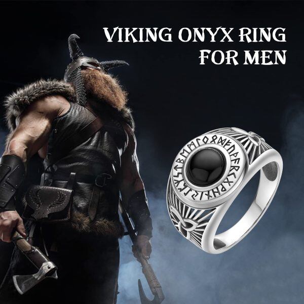 Sterling Silver Viking Black Pirate Onyx Ring-5