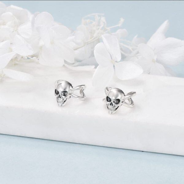 Sterling Silver Skull Ear Cuff Earrings -2