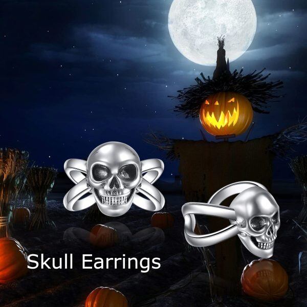 Sterling Silver Skull Ear Cuff Earrings -5