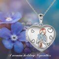 wholesale 925 Sterling Silver Heart-Shaped Memorial Girl and Flowers Photo Locket Pendant Necklace for Women-0-2