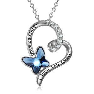 Sterling Silver Butterfly Crystal Heart Necklace-0