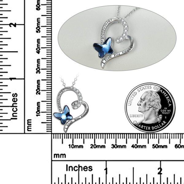 Sterling Silver Butterfly Crystal Heart Necklace-2