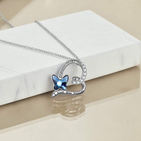 Sterling Silver Butterfly Crystal Heart Necklace-4