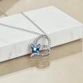 wholesale 925 Sterling Silver Blue Butterfly Crystal Heart Pendant Necklace for Granddaughter-0-4