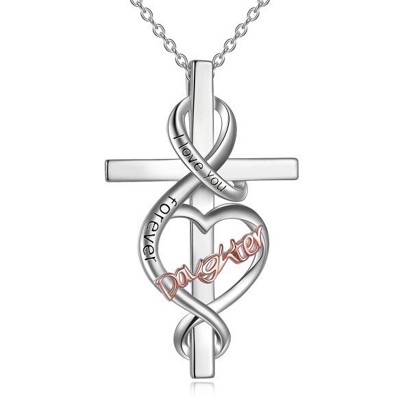 Sterling Silver Daughter Cross Necklace-0