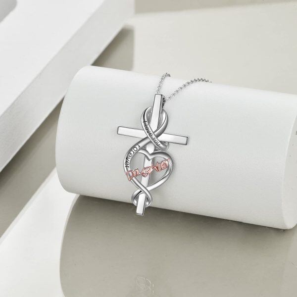 Sterling Silver Daughter Cross Necklace-3