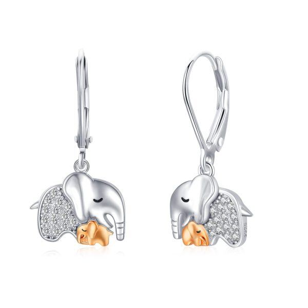 Sterling Silver Elephant Dangle Earrings-0