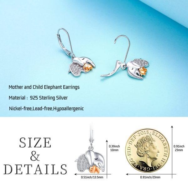 Sterling Silver Elephant Dangle Earrings-1