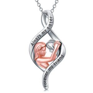 Sterling Sliver Always My Sister Forever My Friends Heart Neckalce-0