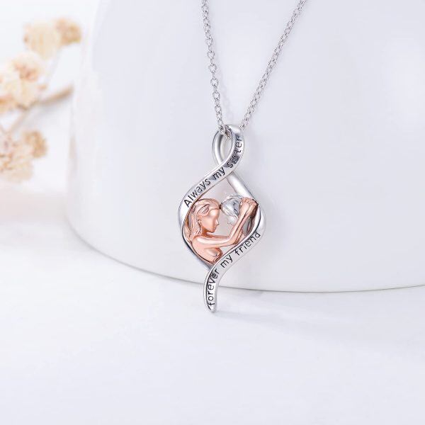 Sterling Sliver Always My Sister Forever My Friends Heart Neckalce-1