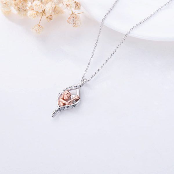 Sterling Sliver Always My Sister Forever My Friends Heart Neckalce-2