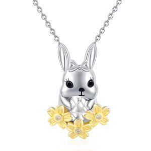 Sterling Silver Cute Animal Rabbit Pendant Necklace-0