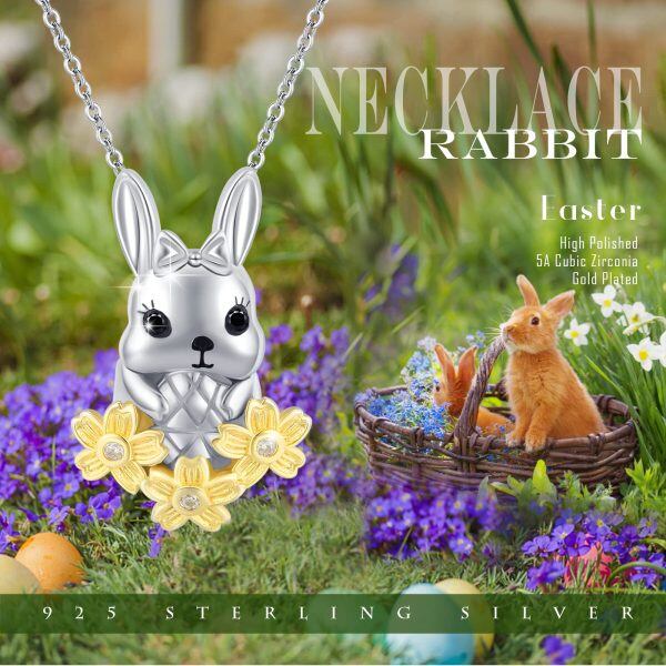 Sterling Silver Cute Animal Rabbit Pendant Necklace-5