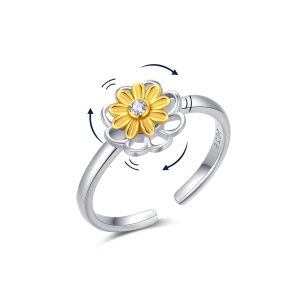 Sterling Silver Sunflower Open Adjustable Ring -0