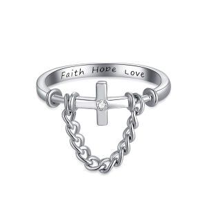 Sterling Silver Faith Hope Love Cross Ring-0