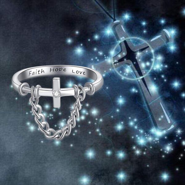 Sterling Silver Faith Hope Love Cross Ring-4