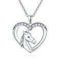 wholesale 925 Sterling Silver Unicorn Head in Heart Shape Pendant Necklace for Girls-0-0