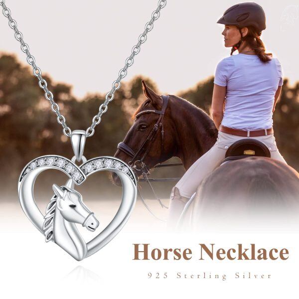 Sterling Silver Horse Heart Necklace-3