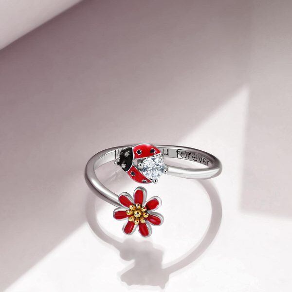 Sterling Silver Ldaybug Daisy Rings-3