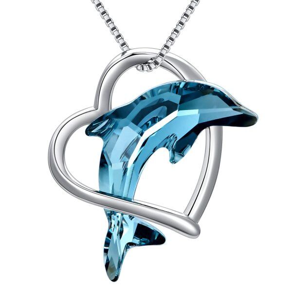 Sterling Silver Dolphin Heart Necklace-0