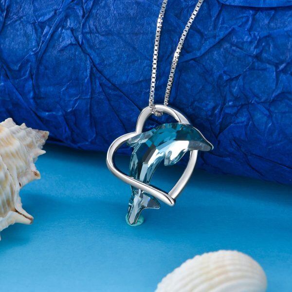 Sterling Silver Dolphin Heart Necklace-3