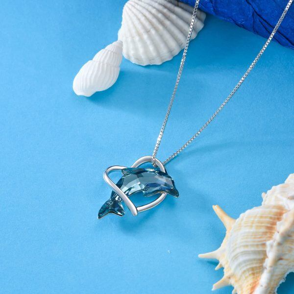 Sterling Silver Dolphin Heart Necklace-4