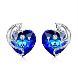 Sterling Silver Cat Heart Earrings-0