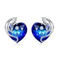 wholesale 925 Sterling Silver Blue Crystal Dolphin Heart Stud Earrings for Women-0-0
