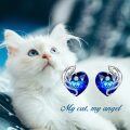 wholesale 925 Sterling Silver Blue Crystal Dolphin Heart Stud Earrings for Women-0-1