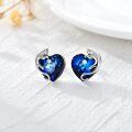 wholesale 925 Sterling Silver Blue Crystal Dolphin Heart Stud Earrings for Women-0-3
