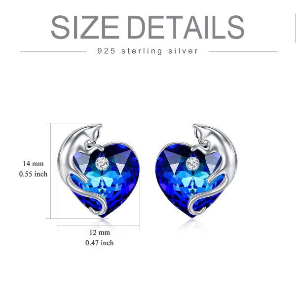 Sterling Silver Cat Heart Earrings-5