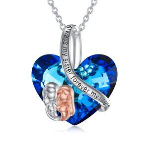 Sterling Silver Heart Sister Pendant Necklace-0