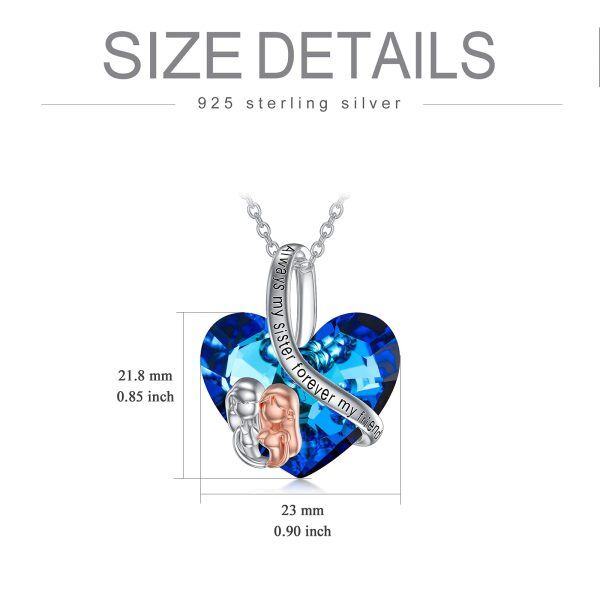 Sterling Silver Heart Sister Pendant Necklace-5