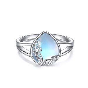 Sterling Silver Rainbow Moonstone Filigree Band Ring -0