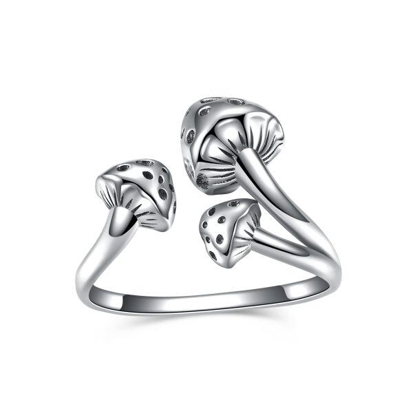 Sterling Silver Mushroom Adjustable Open Ring-0