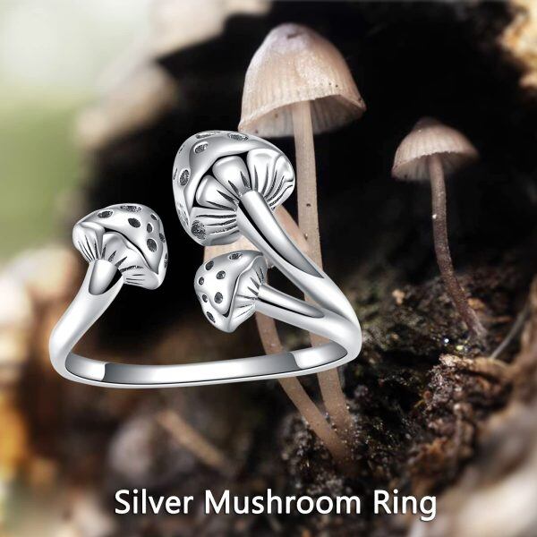 Sterling Silver Mushroom Adjustable Open Ring-2