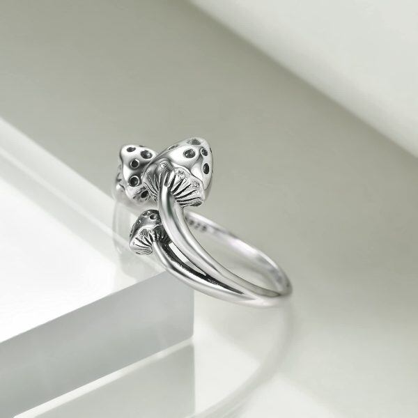 Sterling Silver Mushroom Adjustable Open Ring-4