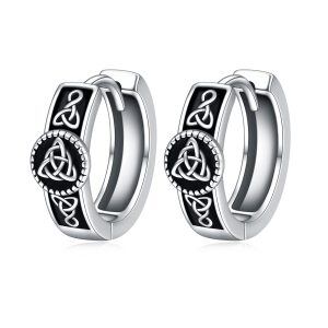 Sterling Silver Black Celtic Knot Hoop Earrings-0