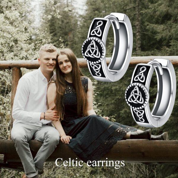 Sterling Silver Black Celtic Knot Hoop Earrings-2