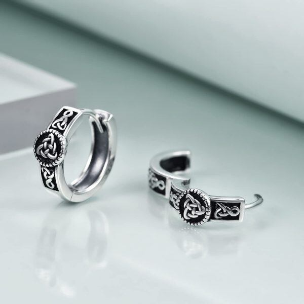 Sterling Silver Black Celtic Knot Hoop Earrings-3