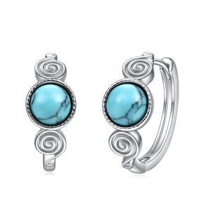 Sterling Silver Hoops Turquoise Earrings -0