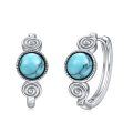 wholesale 925 Sterling Silver Turquoise Round Stone Spiral Design Huggie Earrings for Women Gifts-0-0