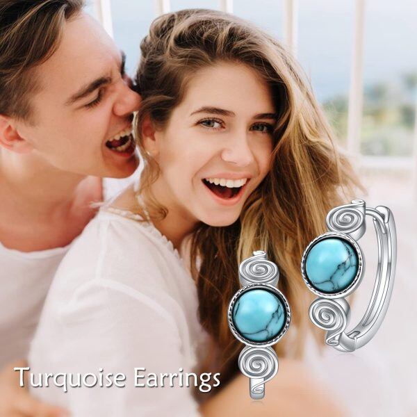 Sterling Silver Hoops Turquoise Earrings -2