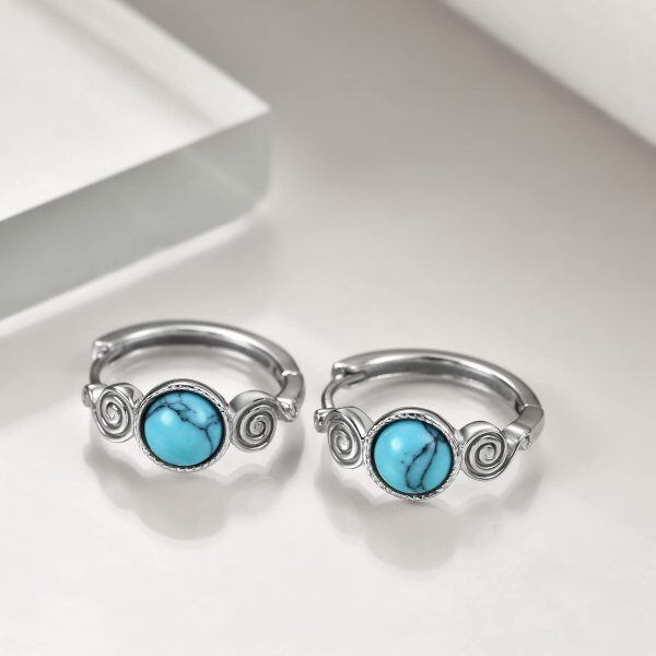 Sterling Silver Hoops Turquoise Earrings -3