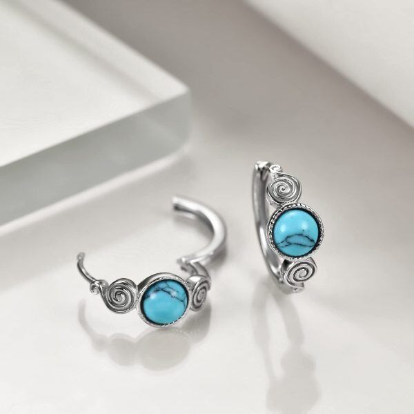 Sterling Silver Hoops Turquoise Earrings -4